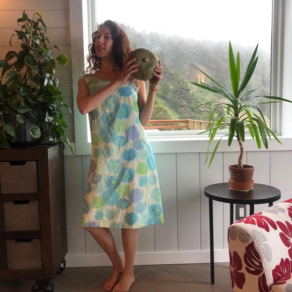 VTG 60’s Sheath Dress Size Large Blue Green Floral - Picture 9 of 9